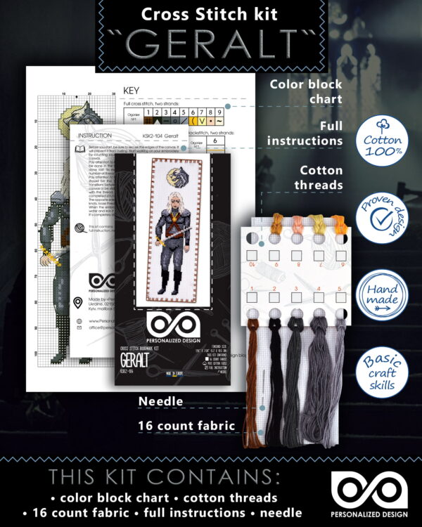 Counted Cross Stitch Kit of Bookmark "The Witcher: Geralt of Rivia"
