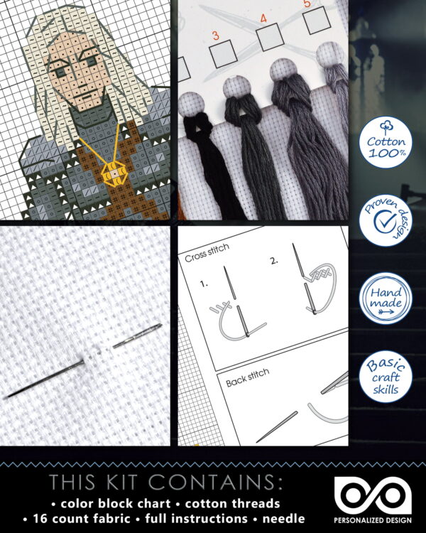 Counted Cross Stitch Kit of Bookmark "The Witcher: Geralt of Rivia"