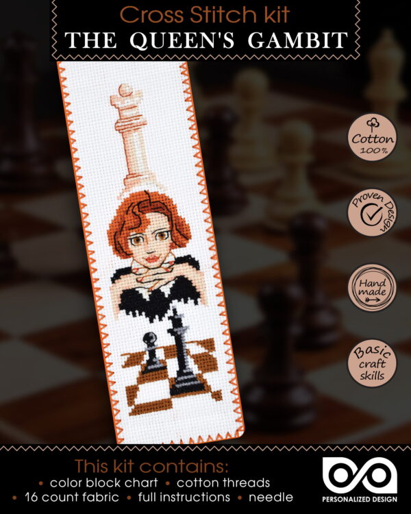 Counted Cross Stitch Kit of Bookmark "Queen's Gambit"
