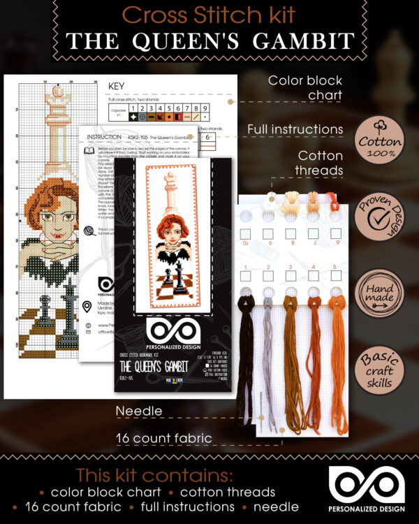 Counted Cross Stitch Kit of Bookmark "Queen's Gambit"
