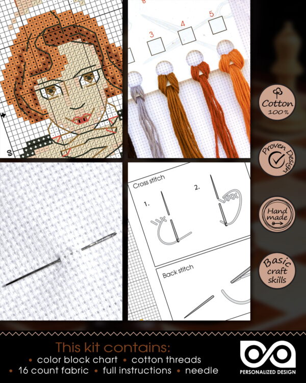 Counted Cross Stitch Kit of Bookmark "Queen's Gambit"