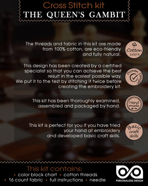 Counted Cross Stitch Kit of Bookmark "Queen's Gambit"