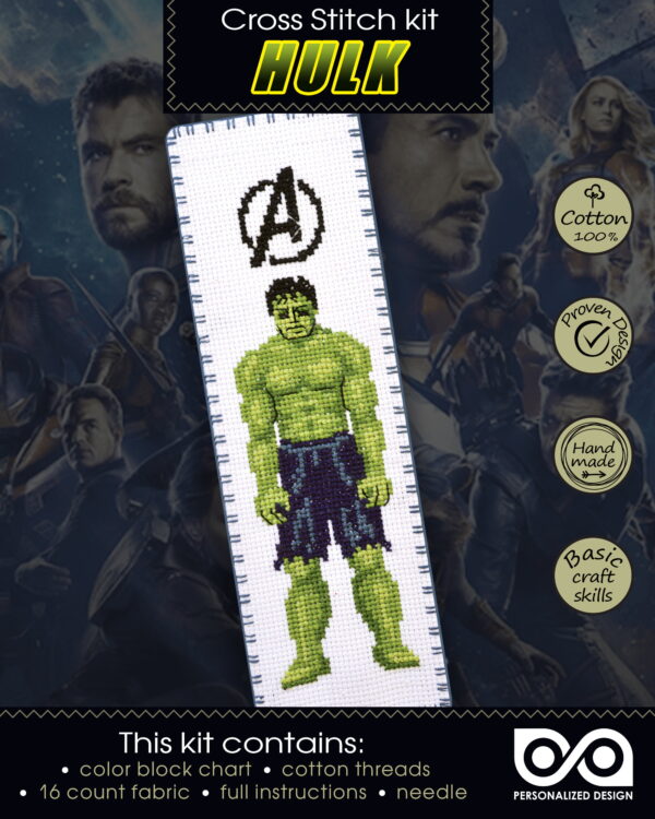 Counted Cross Stitch Kit of Bookmark "The Avengers: Hulk"