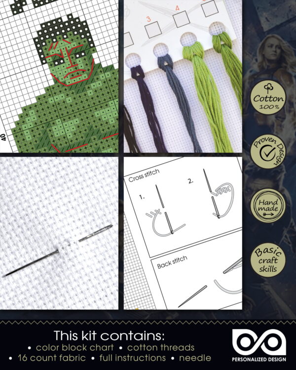 Counted Cross Stitch Kit of Bookmark "The Avengers: Hulk"