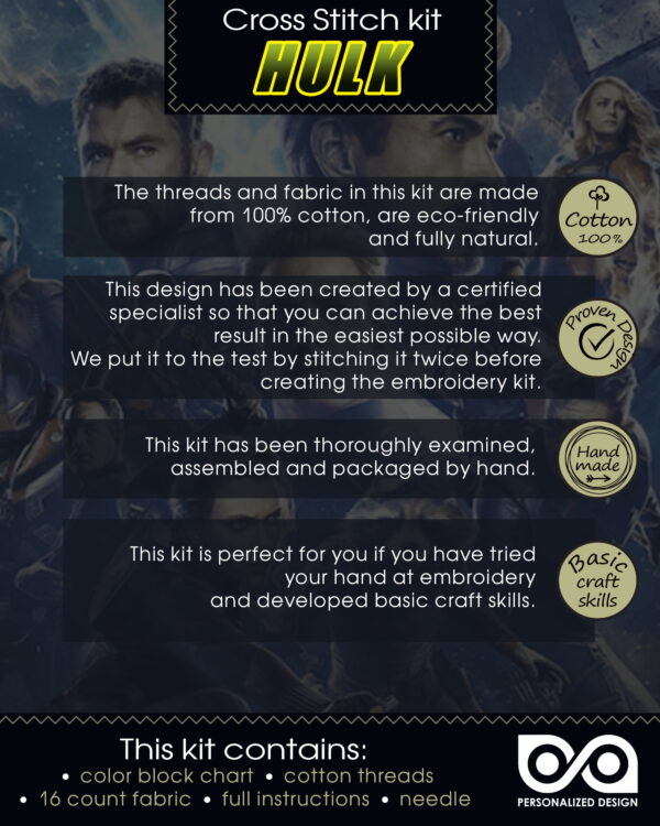 Counted Cross Stitch Kit of Bookmark "The Avengers: Hulk"