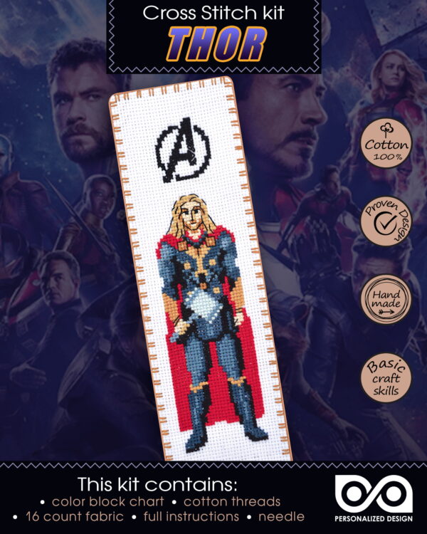 Counted Cross Stitch Kit of Bookmark "The Avengers: Thor"