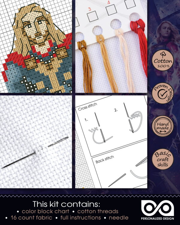 Counted Cross Stitch Kit of Bookmark "The Avengers: Thor"