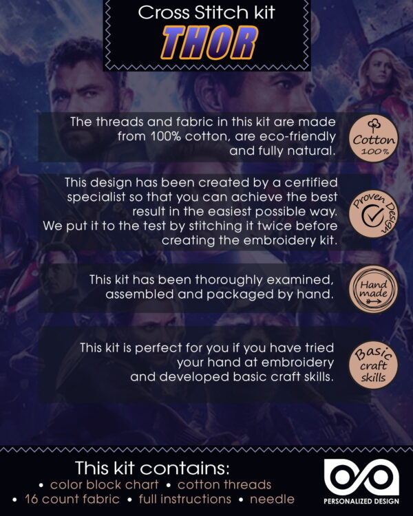 Counted Cross Stitch Kit of Bookmark "The Avengers: Thor"