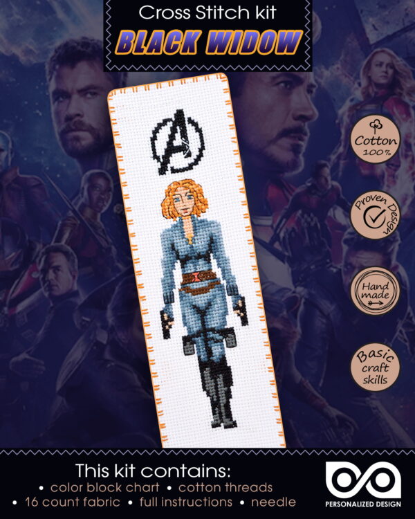 Counted Cross Stitch Kit of Bookmark "The Avengers: Black Widow"