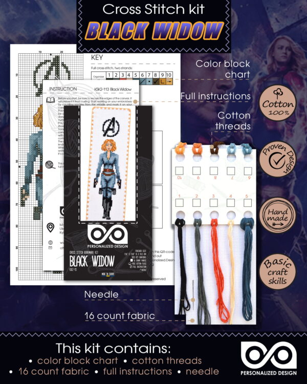 Counted Cross Stitch Kit of Bookmark "The Avengers: Black Widow"