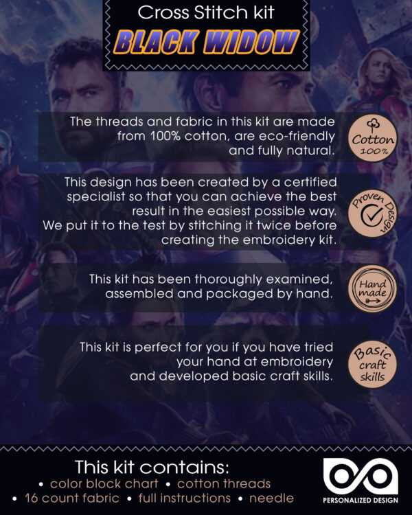 Counted Cross Stitch Kit of Bookmark "The Avengers: Black Widow"