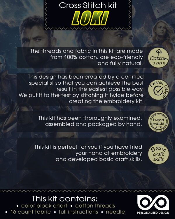 Counted Cross Stitch Kit of Bookmark "The Avengers: Loki"