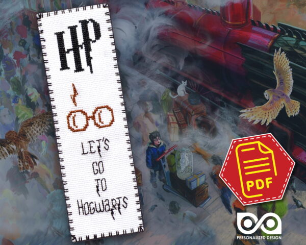 Free Counted Cross Stitch Pattern of Bookmark "Harry Potter: Let's Go to Hogwarts" - Download in PDF