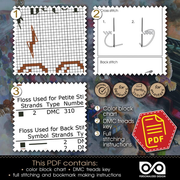 Free Counted Cross Stitch Pattern of Bookmark "Harry Potter: Let's Go to Hogwarts" - Download in PDF