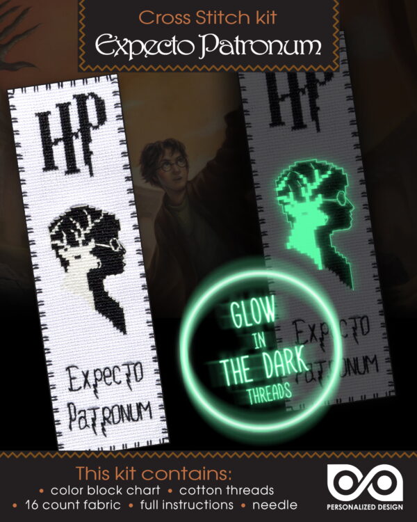 Cross Stitch Kit "Harry Potter: Expecto Patronum" - DIY Luminous Embroidery Bookmark