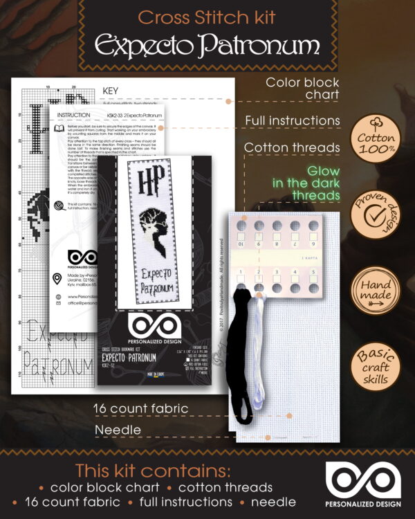 Cross Stitch Kit "Harry Potter: Expecto Patronum" - DIY Luminous Embroidery Bookmark