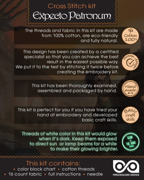 Cross Stitch Kit "Harry Potter: Expecto Patronum" - DIY Luminous Embroidery Bookmark