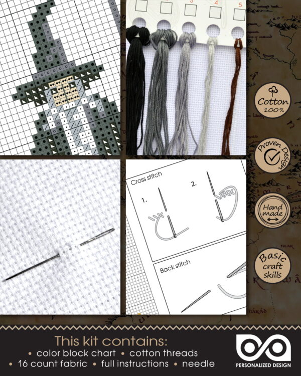 Counted Cross Stitch Kit of Bookmark "Gandalf the Grey: I Want You for an Adventure"