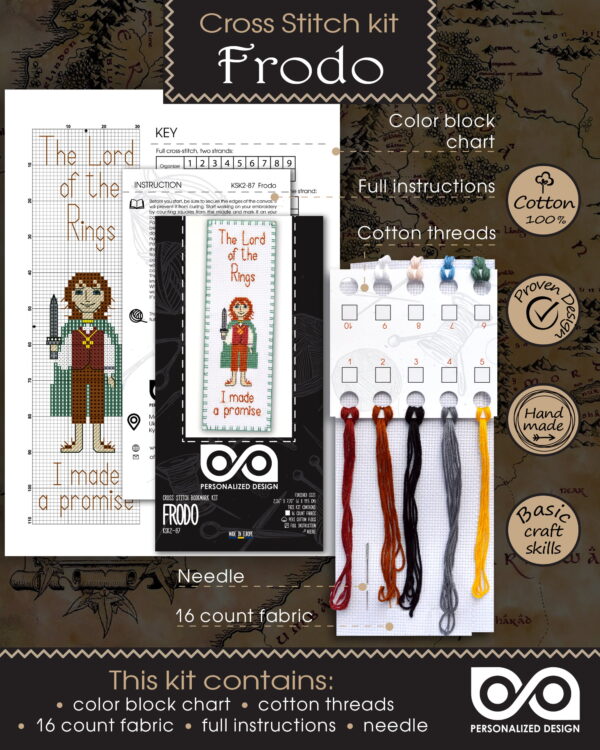 Counted Cross Stitch Kit of Bookmark "Lord of The Rings: Frodo Baggins"