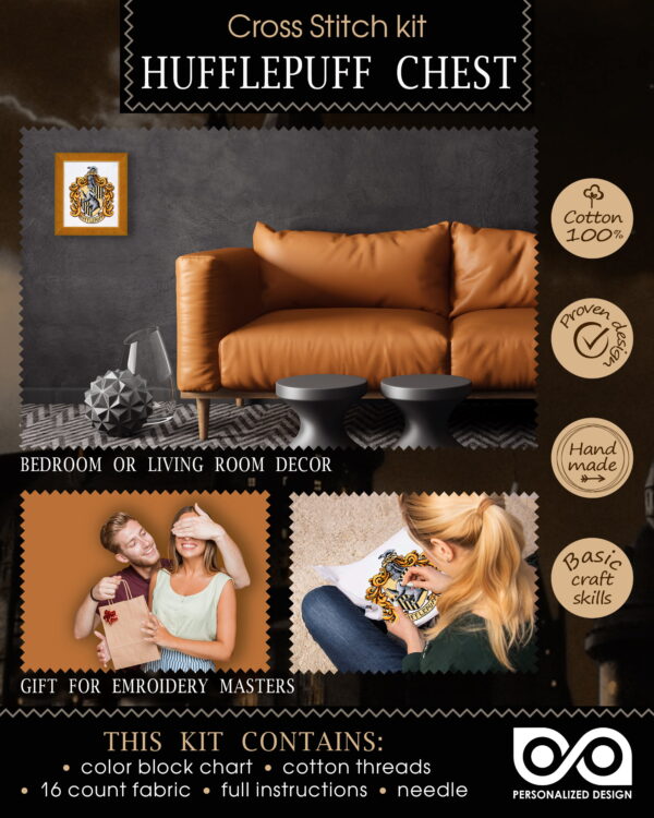 Counted Cross Stitch Kit "Hufflepuff Crest"