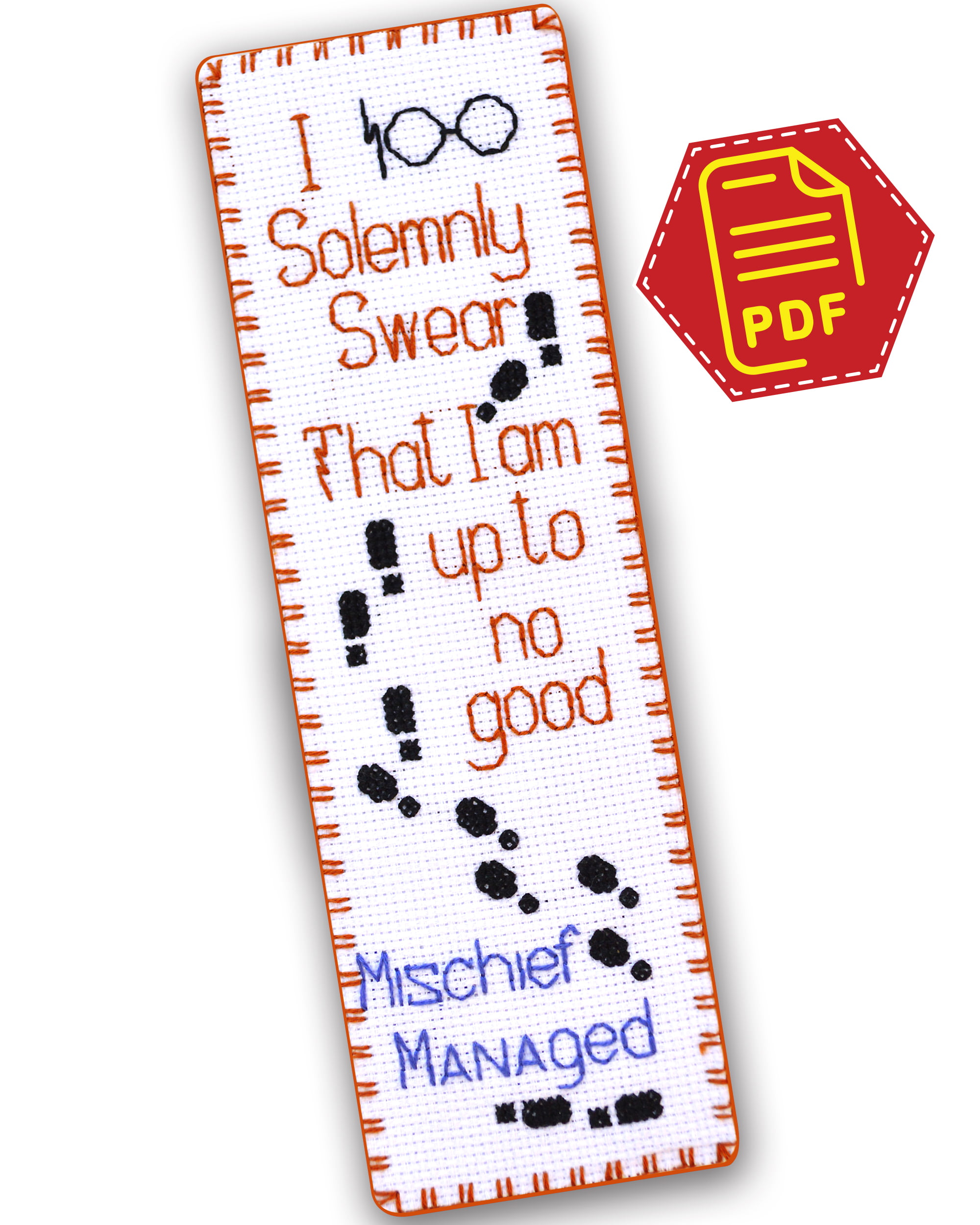Counted Cross Stitch Pattern of Bookmark ‘Mischief Managed - I Solemnly Swear That I Am Up to No Good’