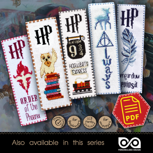 Counted Cross Stitch Pattern of Bookmark "Harry Potter: Mischief Managed" - Download in PDF