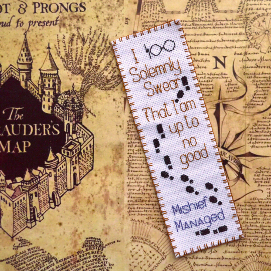 Counted Cross Stitch Pattern of Bookmark "Harry Potter: Mischief Managed" - Download in PDF