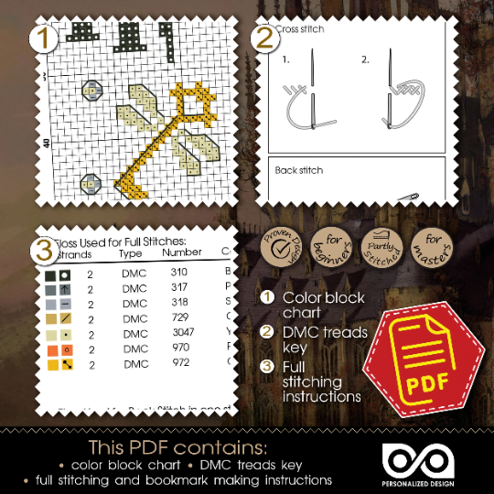 Counted Cross Stitch Pattern of Bookmark "Harry Potter: Cauldron" - Download in PDF SK2-81