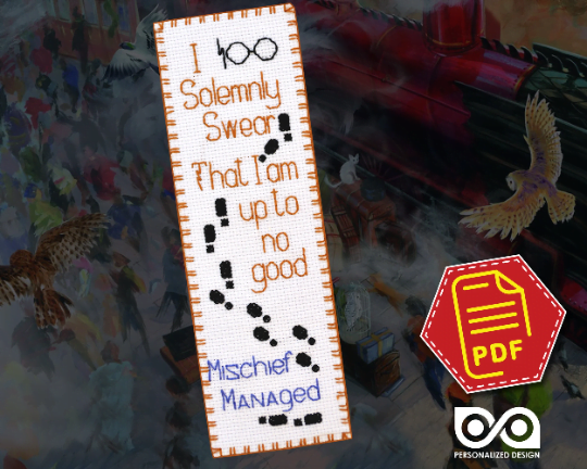Counted Cross Stitch Pattern of Bookmark "Harry Potter: Mischief Managed" - Download in PDF