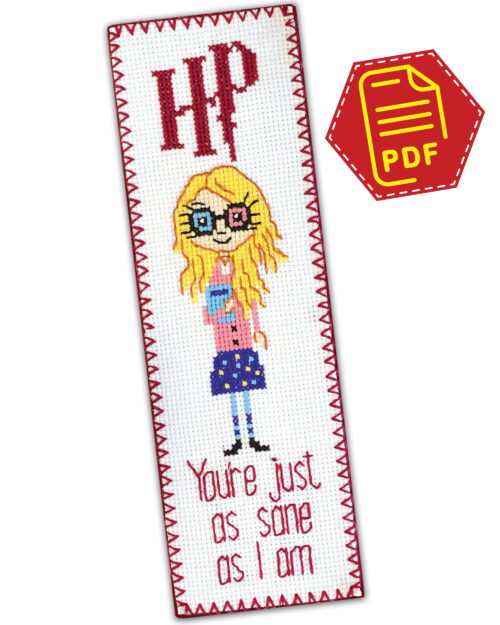 Counted Cross Stitch Pattern of Bookmark "Luna Lovegood Quote: You're just as sane as I am" - Download in PDF