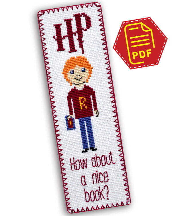 Counted Cross Stitch Pattern of Bookmark "Ron Weasley Quote: How about a nice book?" - Download in PDF