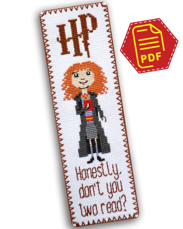 Counted Cross Stitch Pattern of Bookmark "Hermione Granger Quote: Honestly don't you two read?" - Download in PDF