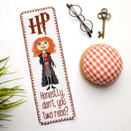 Counted Cross Stitch Pattern of Bookmark "Hermione Granger Quote: Honestly don't you two read?" - Download in PDF