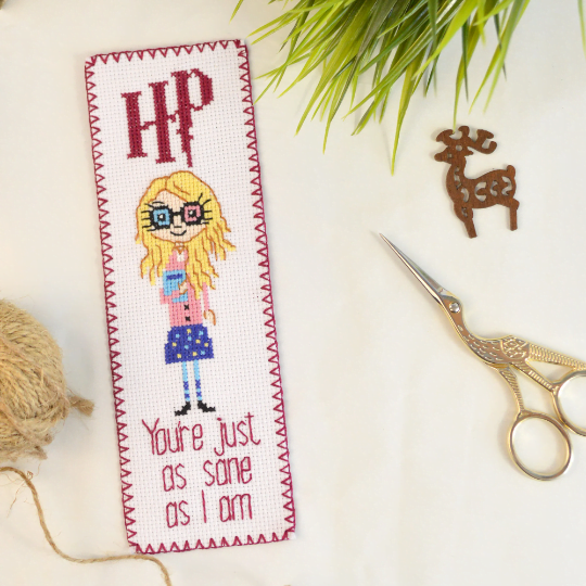 Counted Cross Stitch Pattern of Bookmark "Luna Lovegood Quote: You're just as sane as I am" - Download in PDF