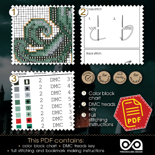 Counted Cross Stitch Pattern "Slytherin Crest" - Download in PDF