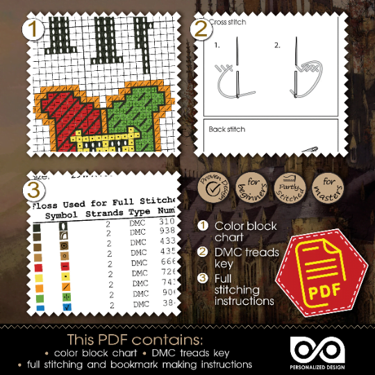 Counted Cross Stitch Pattern of Bookmark "Harry Potter: Sorting Hat" - Download in PDF