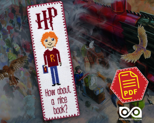 Counted Cross Stitch Pattern of Bookmark "Ron Weasley Quote: How about a nice book?" - Download in PDF