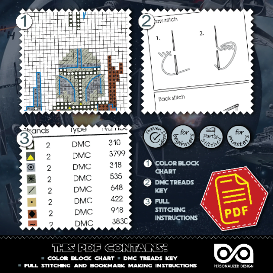 Counted Cross Stitch Pattern of Bookmark "Star Wars: Mandalorian" - Download in PDF