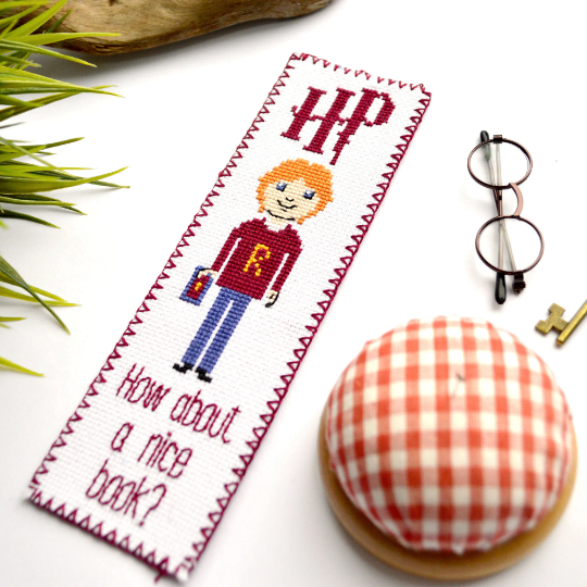 Counted Cross Stitch Pattern of Bookmark "Ron Weasley Quote: How about a nice book?" - Download in PDF
