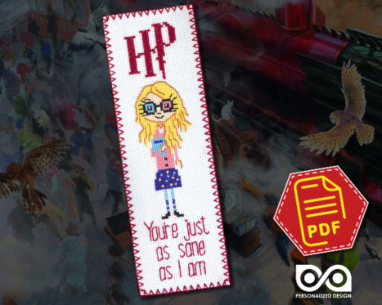 Counted Cross Stitch Pattern of Bookmark "Luna Lovegood Quote: You're just as sane as I am" - Download in PDF