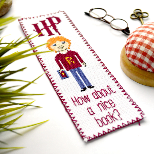 Counted Cross Stitch Pattern of Bookmark "Ron Weasley Quote: How about a nice book?" - Download in PDF