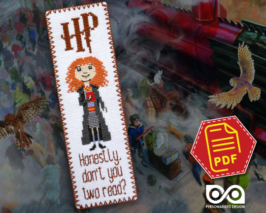 Counted Cross Stitch Pattern of Bookmark "Hermione Granger Quote: Honestly don't you two read?" - Download in PDF