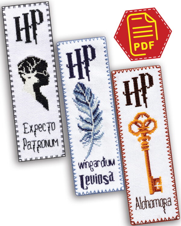 Set of 3 Cross Stitch Bookmark Patterns "Harry Potter: Magic Spells and Charms" - Download in PDF