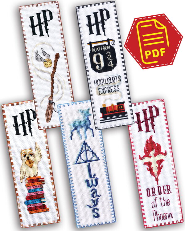 Set of 5 Bookmark Cross Stitch Patterns "Harry Potter: Magical Creatures and Objects" - Download in PDF