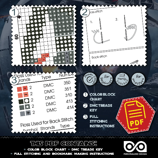 Counted Cross Stitch Pattern of Bookmark "Star Wars: Kilo Ren" - Download in PDF