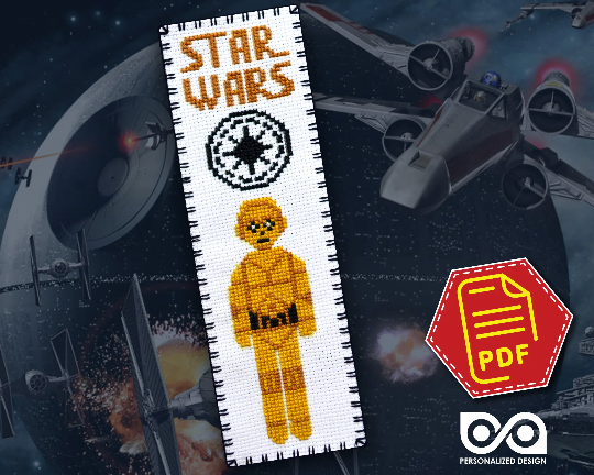 Counted Cross Stitch Pattern of Bookmark "Star Wars: C-3PO" - Download in PDF