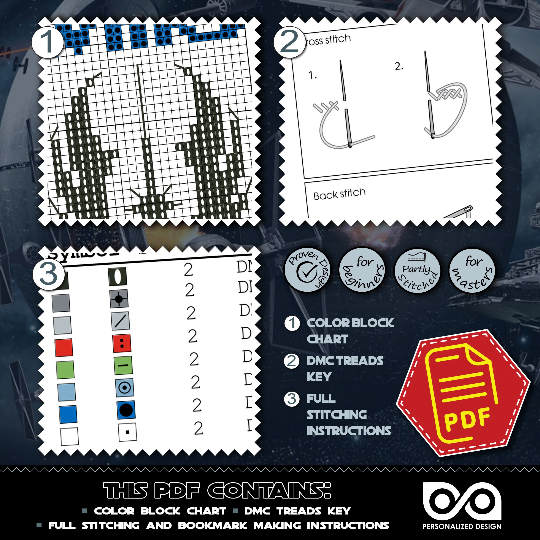 Free Counted Cross Stitch Pattern of Bookmark "Star Wars: R2D2" - Download in PDF