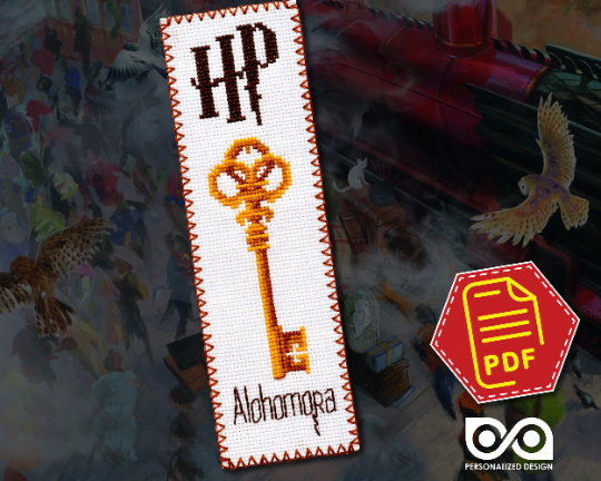Counted Cross Stitch Bookmark Pattern "Alohomora-Unlocking Charm" - Download in PDF