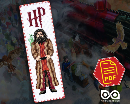 Counted Cross Stitch Bookmark Pattern "Professor of Hogwarts: Rubeus Hagrid" - Download in PDF