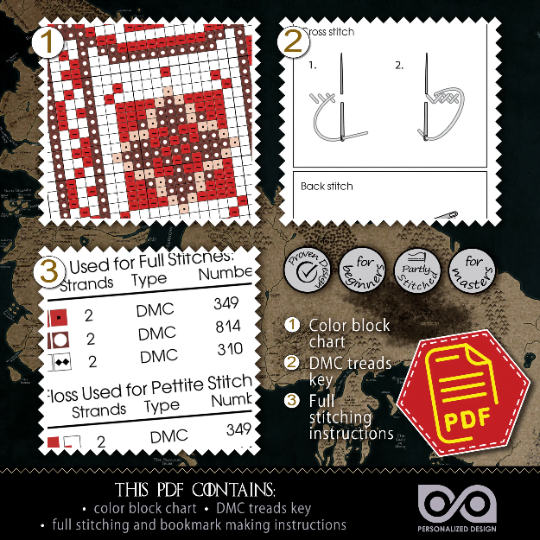 Counted Cross Stitch Pattern of Bookmark "Game of Thrones: House Targaryen" - Download in PDF
